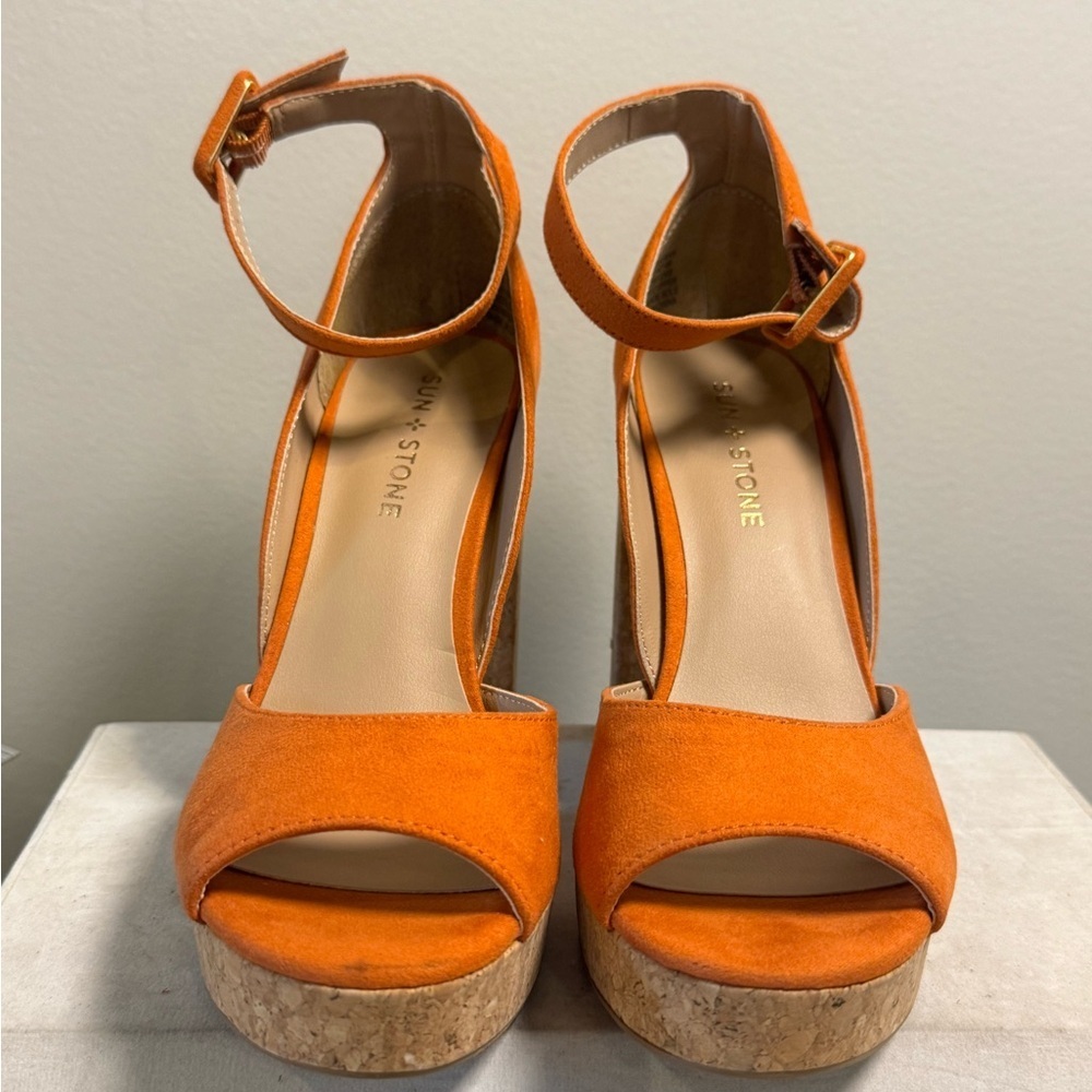 Sun + Stone Orange Platform Shoes with Chunky Heel, Size 7, NWOT - Picture 8 of 9